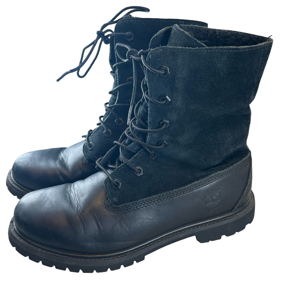 Timberland Womens Combat Boots Black Leather‎ Suede Waterproof 8661A Gorpcore 9